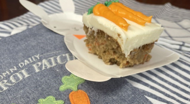 Decorated carrot cake with cream cheese frosting