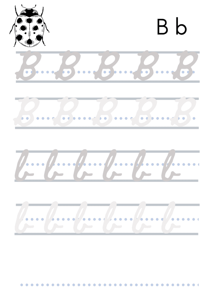 capital and lowercase cursive B free printable worksheets