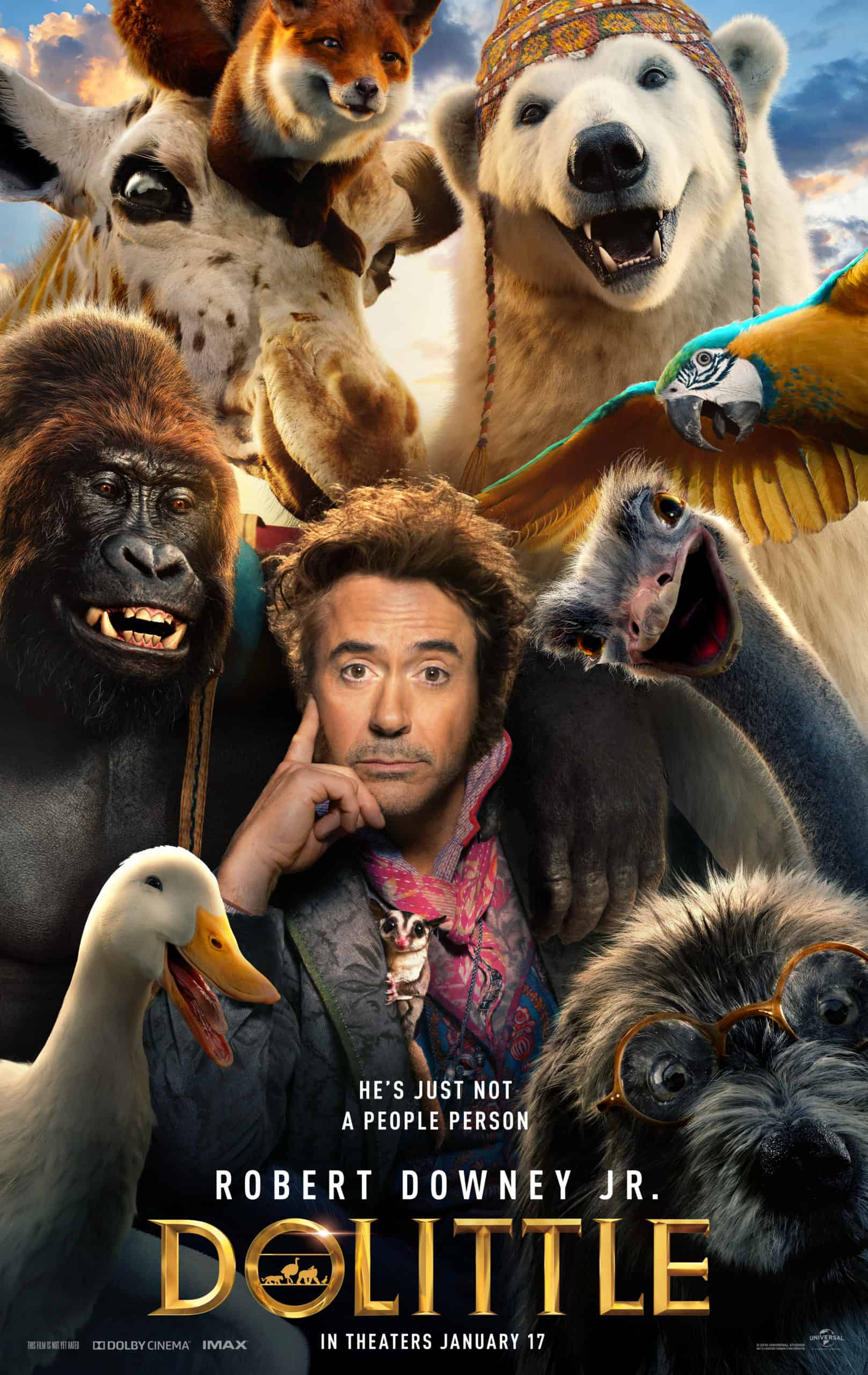 Dolittle movie poster Robert Downey Jr and animals