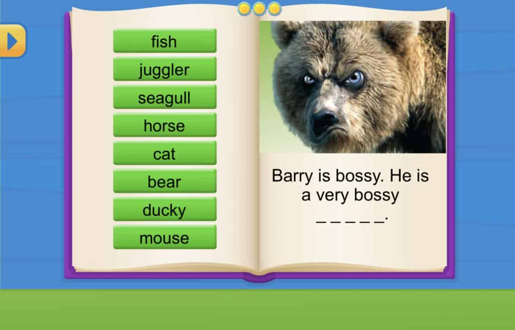 Phonics program reading book with angry bear