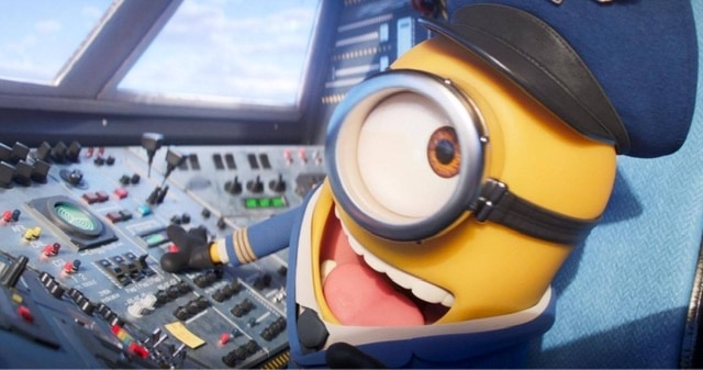 Minion in the cockpit of an airplane as a pilot