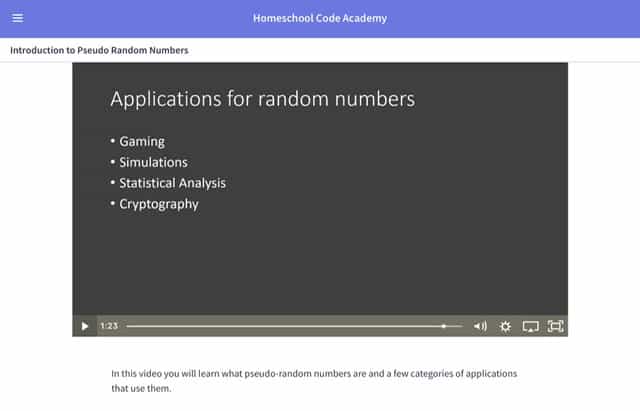 Applications for Random Numbers by Homeschool Code Academy
