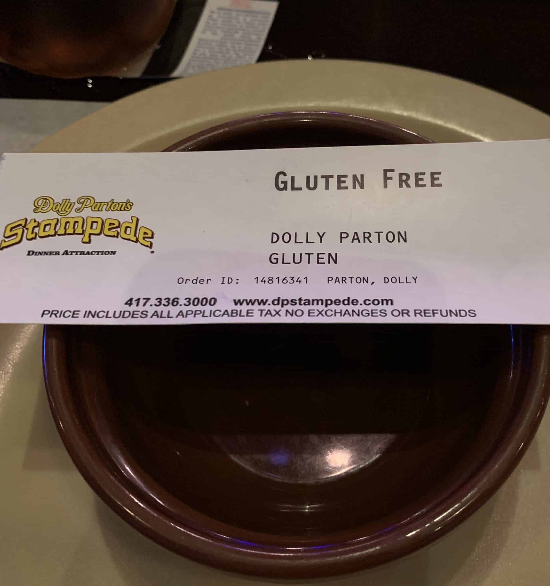 Gluten-Free Ticket at the Dolly Parton's Stampede