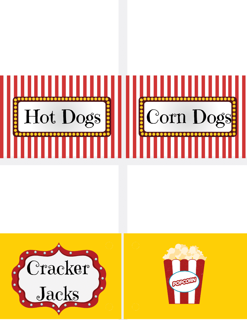 Food Tags for a Circus or Dumbo Themed Party