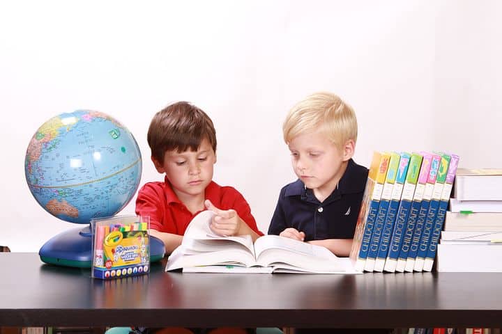 Kids learning globe and encyclopedia