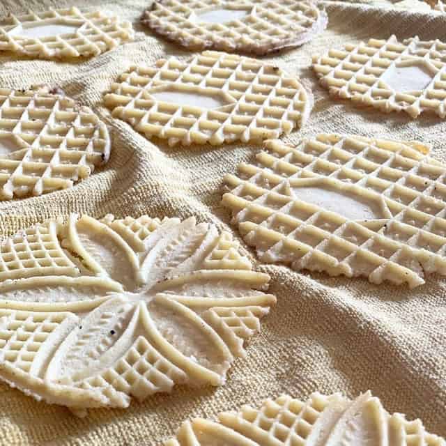 fresh Pizzelles Gluten-free curing on a towel