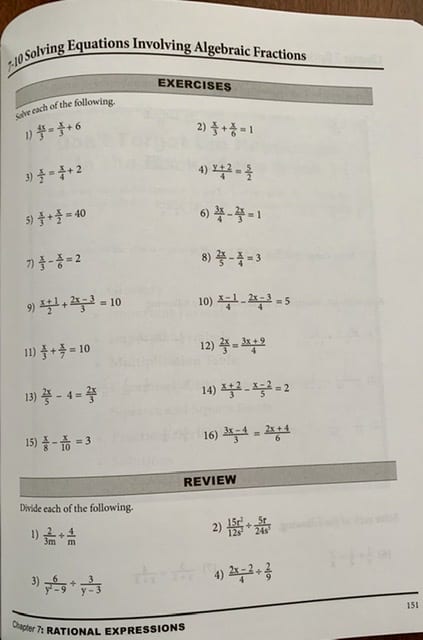 Solving Equations Involving Algebraic Fractions