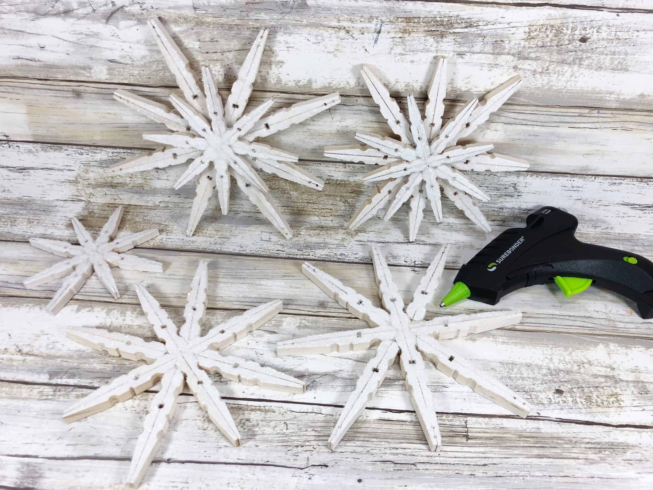 snowflakes and hot glue gun
