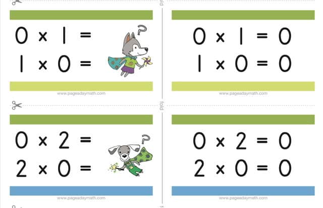 multiplication cards for zero
