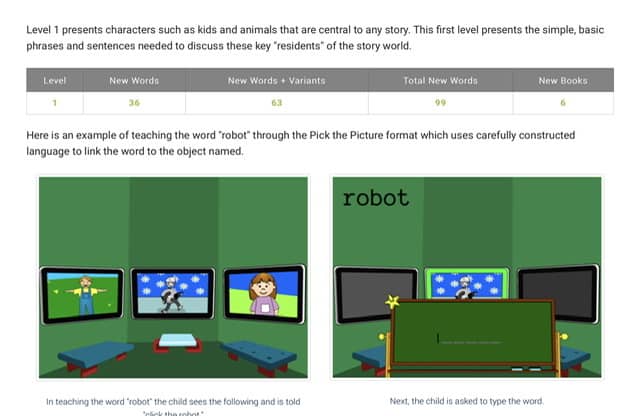 Screenshot of Level 1 on ASD Reading