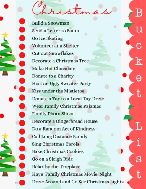Christmas Bucket List Free Printable