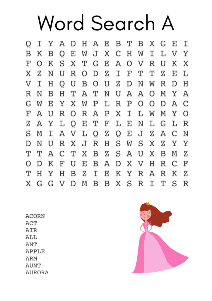 Word Search for the letter A