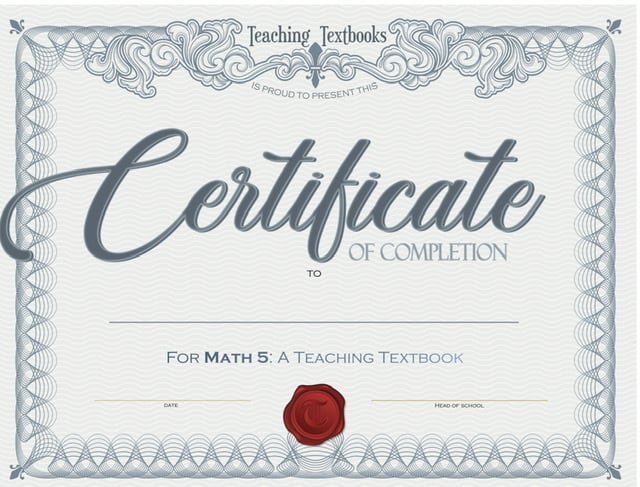 Certificate of completion for Teaching Textbooks