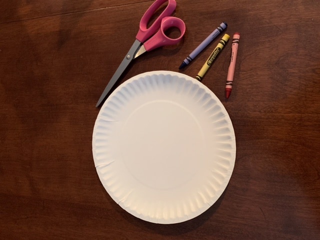 White Paper plate scissors and crayons