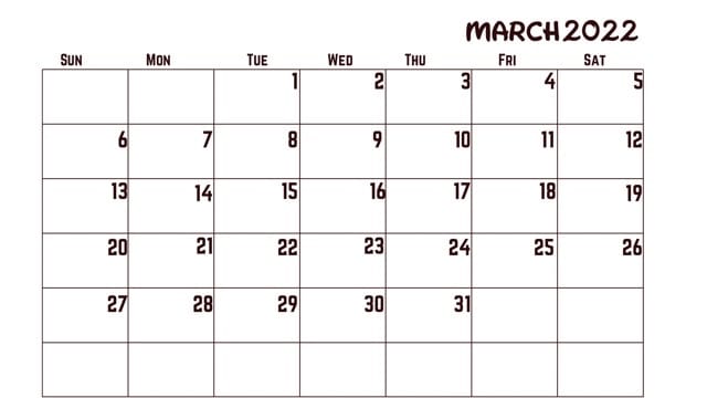 March 2022 Calendar