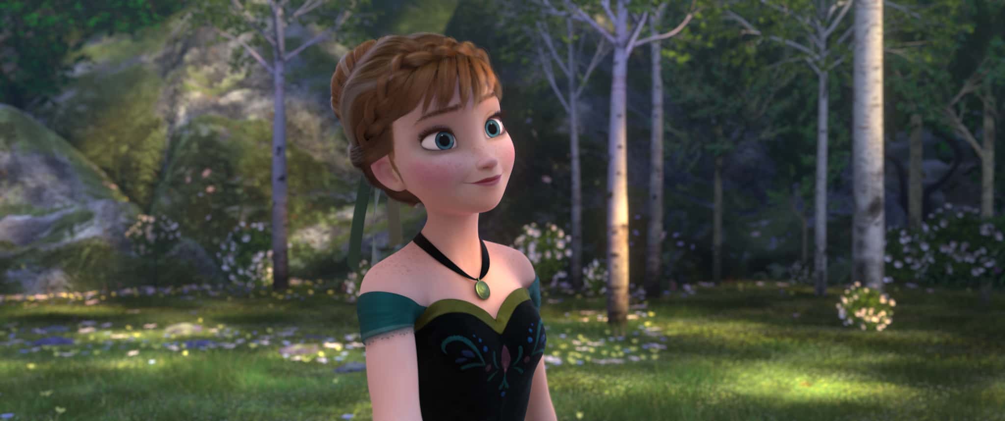 Anna outside in the forest in Disney's Frozen