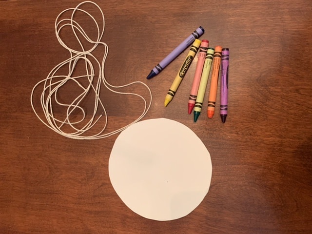 Round White Cardboard String and Crayons
