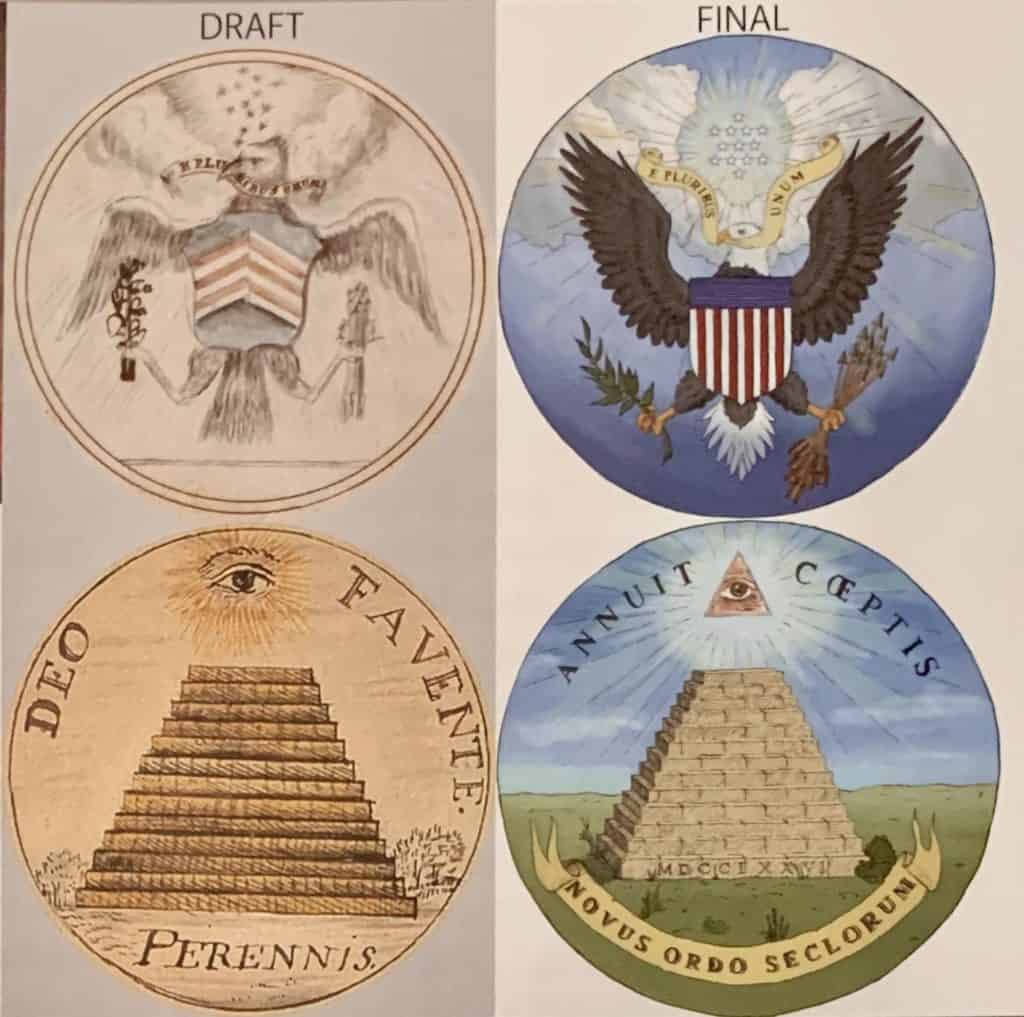 Draft and final renditions of the Great Seal of the USA