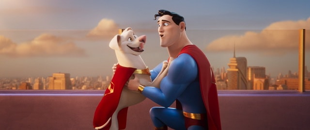 Superman and his pet dog Krypto in the animated DC League of SuperPets