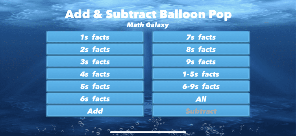 Add and Subtract Balloon Pop Math Galaxy