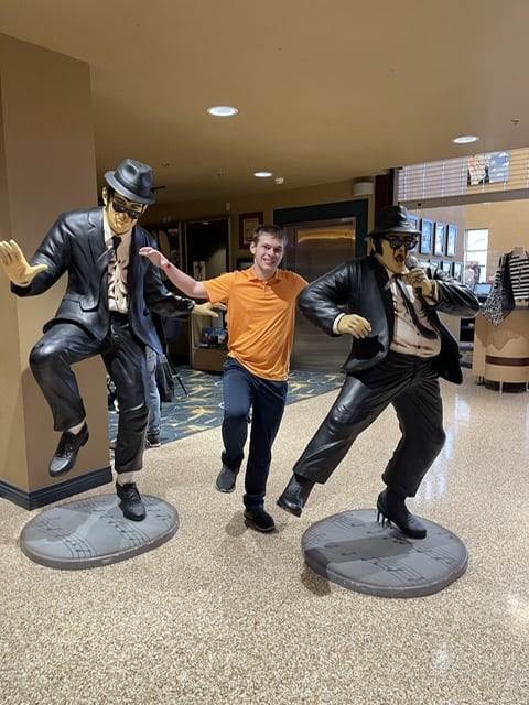 Boy with Blues Brothers statues
