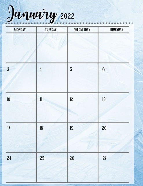 January 2022 two page calendar