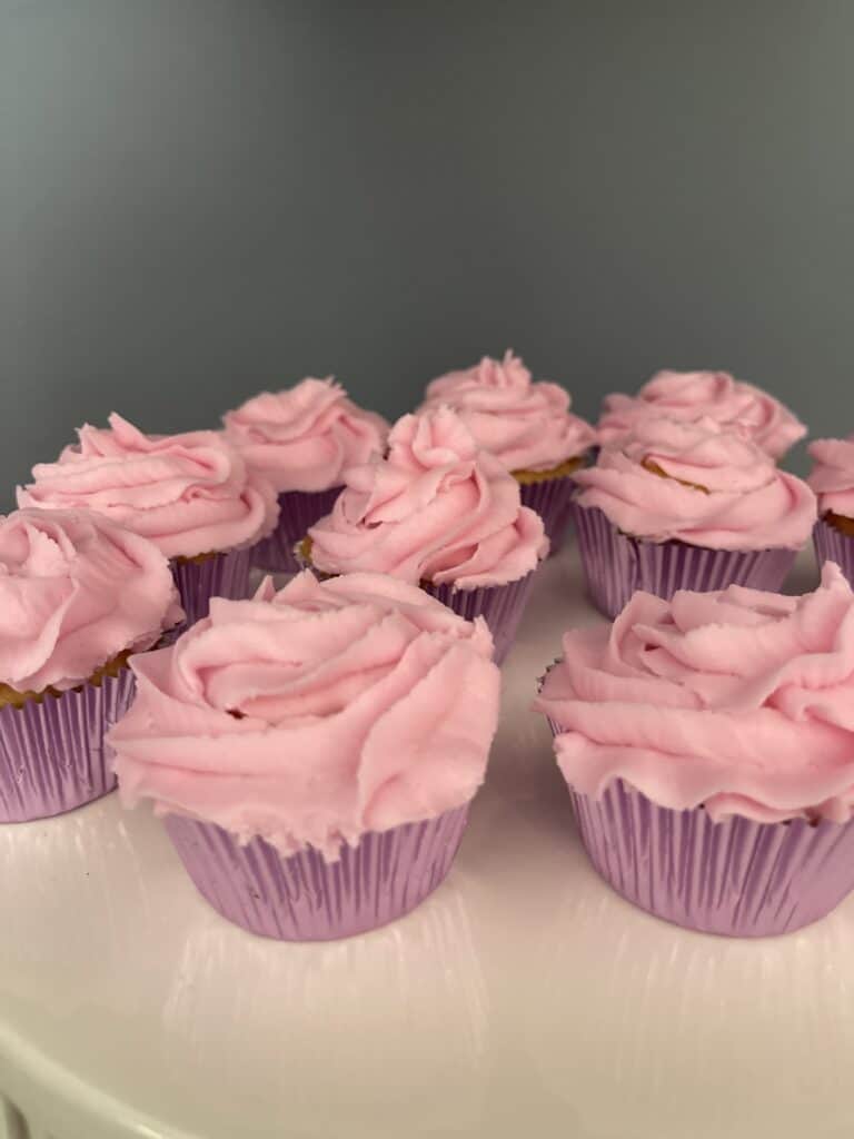 Pink cupcakes in pink shiny cupcake liners