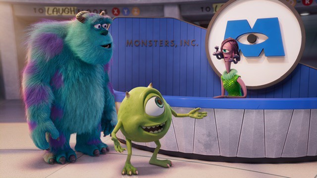 Mike and Sulley with Cellia at Monsters Inc at Monsters at Work