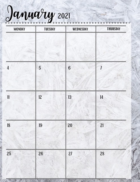 January 2021 printable calendars