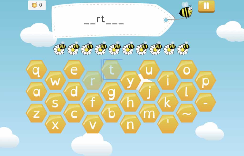 Hangman type game from Spelling Shed Interactrive Learning App