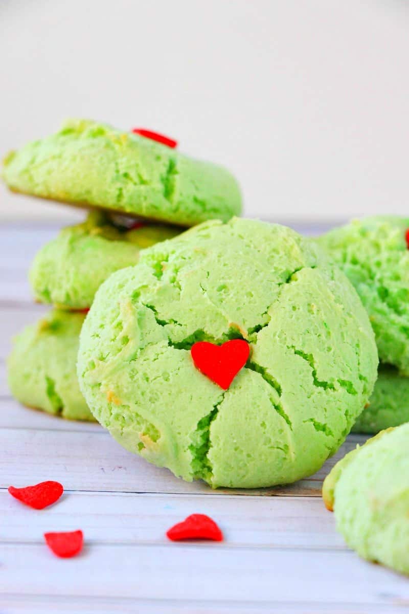 Grinch green cookies with small red heart