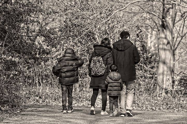 Family outing in woods