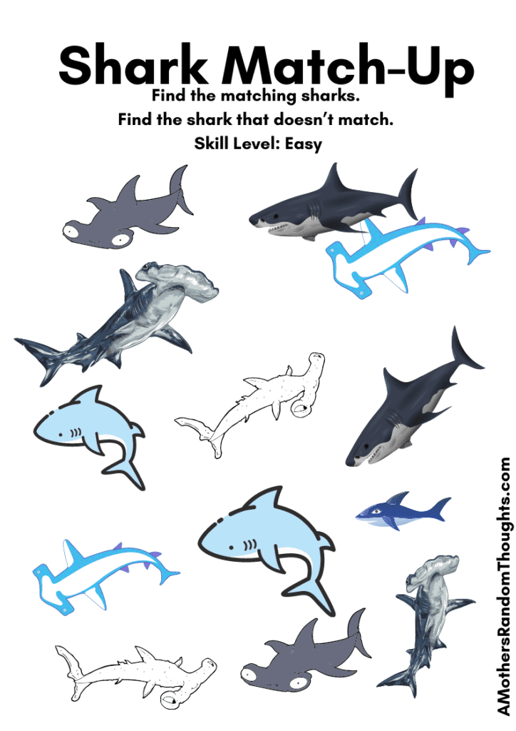 Shark Match-Up Free Printable Easy Level