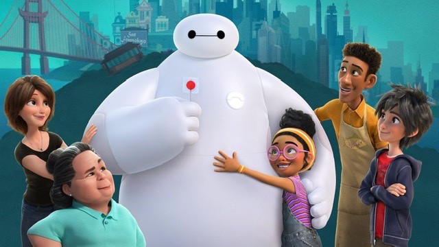 Baymax with the characters from the 2022 series on Disney+