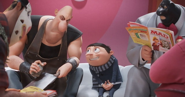 Gru and villains in a waiting room