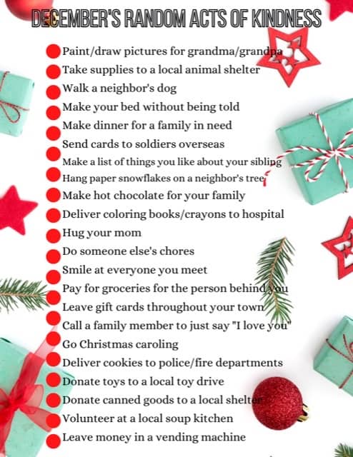 December’s random acts of kindness list