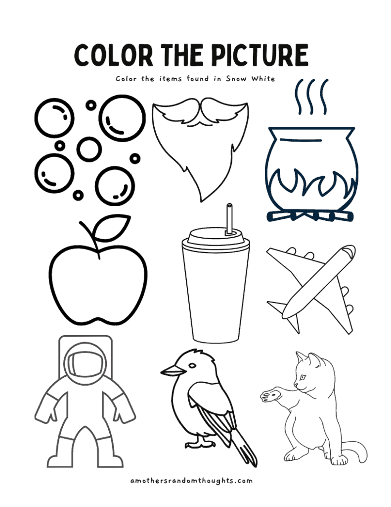 Color the picture - items found in the movie Snow White