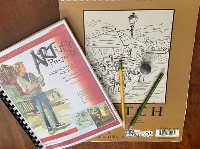 ARTistic Pursuits Book Cover, Sketch Pad Pencils and eraser for a homeschool art class