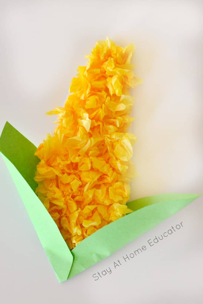 ear of corn craft with tissue paper