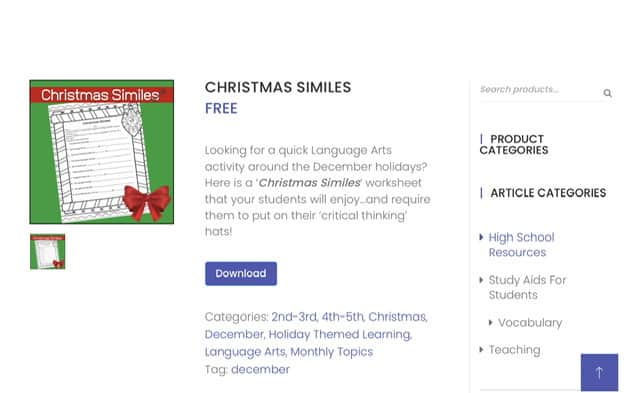 Christmas similes from My Teaching Resource