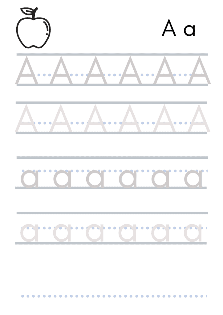 Upper case and lower case print A - free printable worksheet