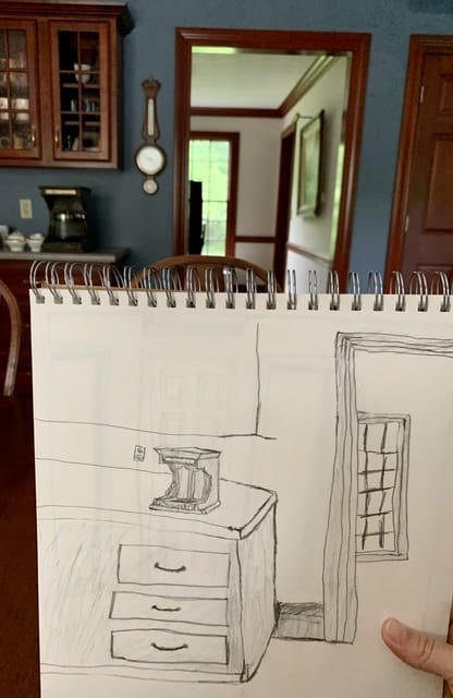 Art drawing kitchen versus actual kitchen