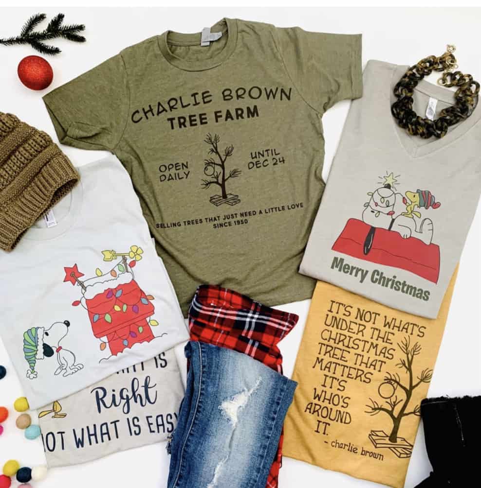 Charlie Brown chirstmas Tree t-shirt and Snoopy