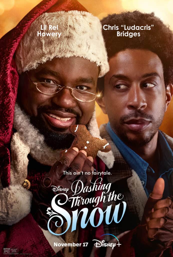 Disney Dashing through the Snow movie poster starring Lil Rel Howery and Chris "Ludacris" Bridges