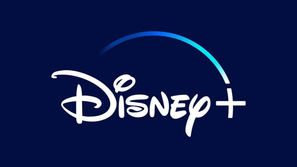 Disney Plus Logo. White Disney word in classic Disney font with navy blue background