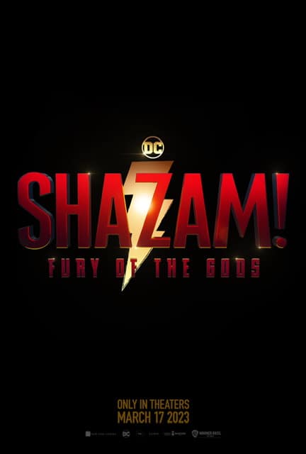 Shazam movie poster opens in theaters March 17, 2023