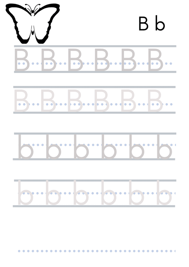 print letter B worksheet for learning to write letters