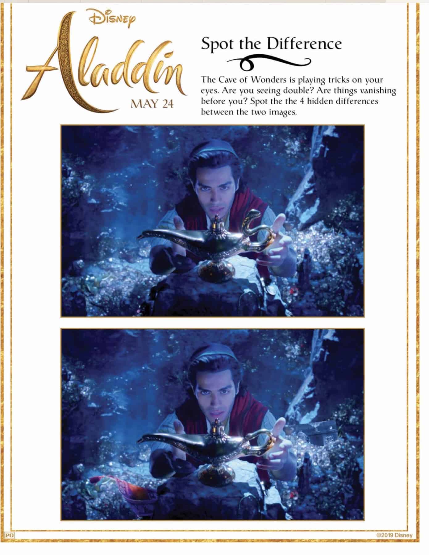 Spot the Difference Activity Sheet Disney's Aladdin coloring pages