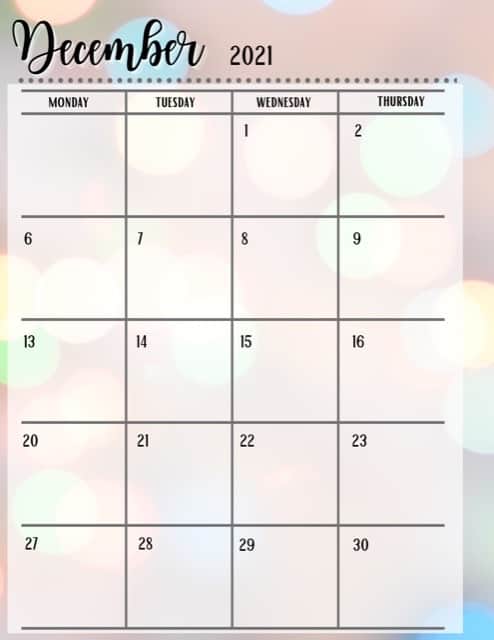 January through December 2021 printable calendars