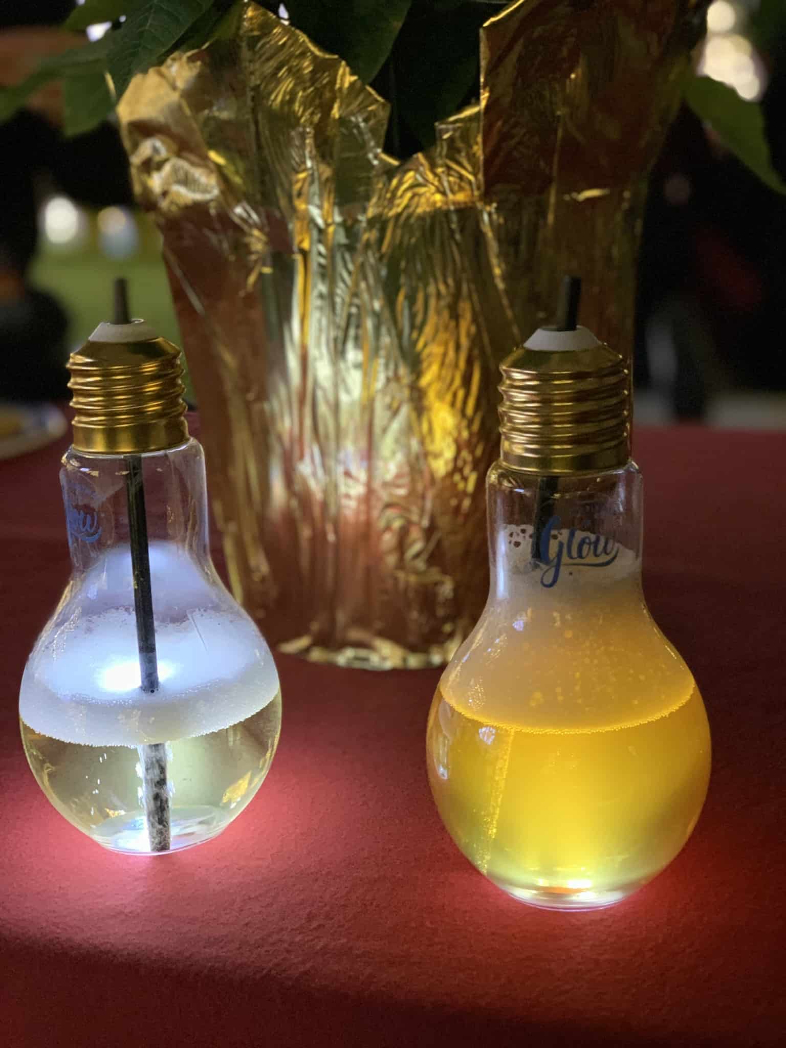Glow Drinks in Lightbulb glasses at Lumaze